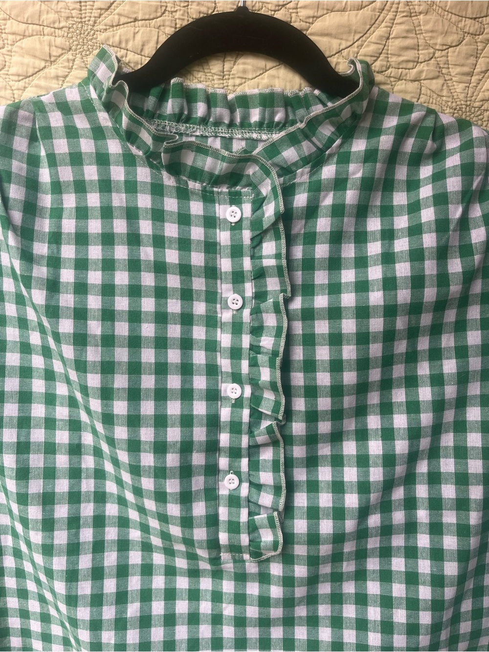 Green Gingham Ruffle Front Top - Picture 2 of 7